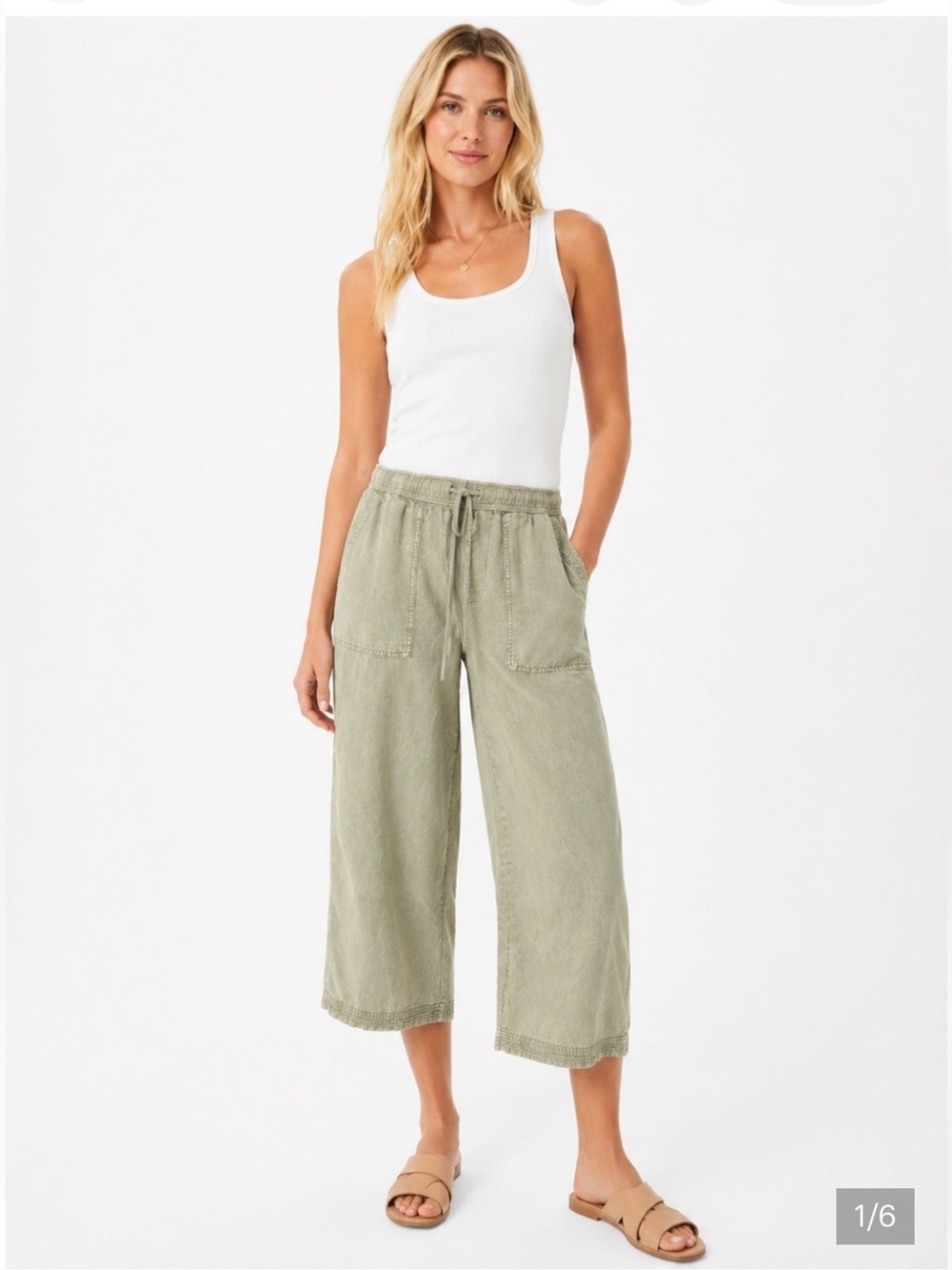 Joie Olive Green Linen Lyocell Wide Leg Drawstring Pants | Sz. Small